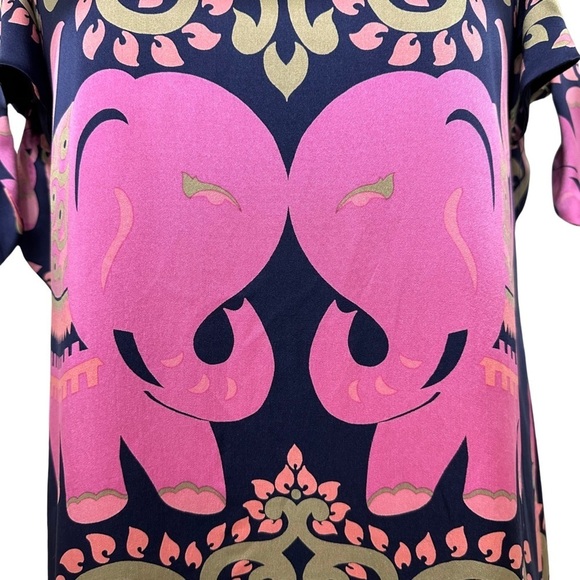 Voom by Joy Han 100% Silk Dress Elephant Print Short Sleeve Multicolor SZ Small - Picture 3 of 9